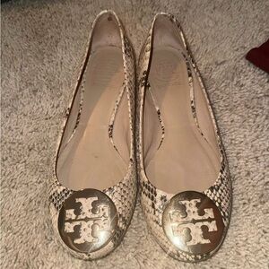 Tory Burch Cream and Black Snakeskin Loafers